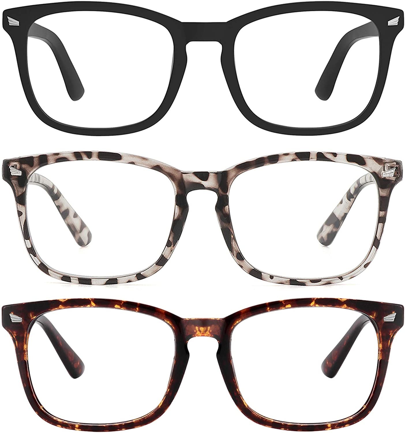 3 PACK Blue Light Blocking Glasses Unisex Square (Anti Eye Fatigue) Computer Gaming Glasses