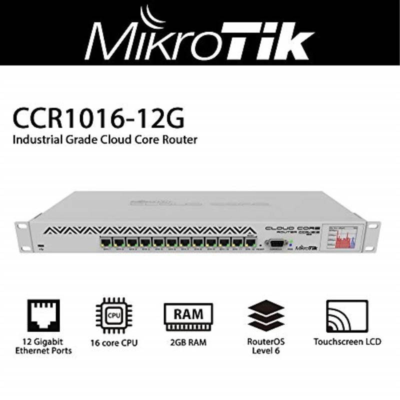 Mikrotik CCR1016-12G 12 Gigabit Ethernet Ports Industrial Grade Cloud Core Router with 16 core CPU plus 2GB RAM and Touchscreen LCD