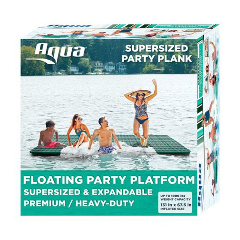 Aqua Leisure 11 Foot Inflatable and Supersized Floating Party Platform with Soft, Water Activated Fabric in Stripe Print for Beach, Teal