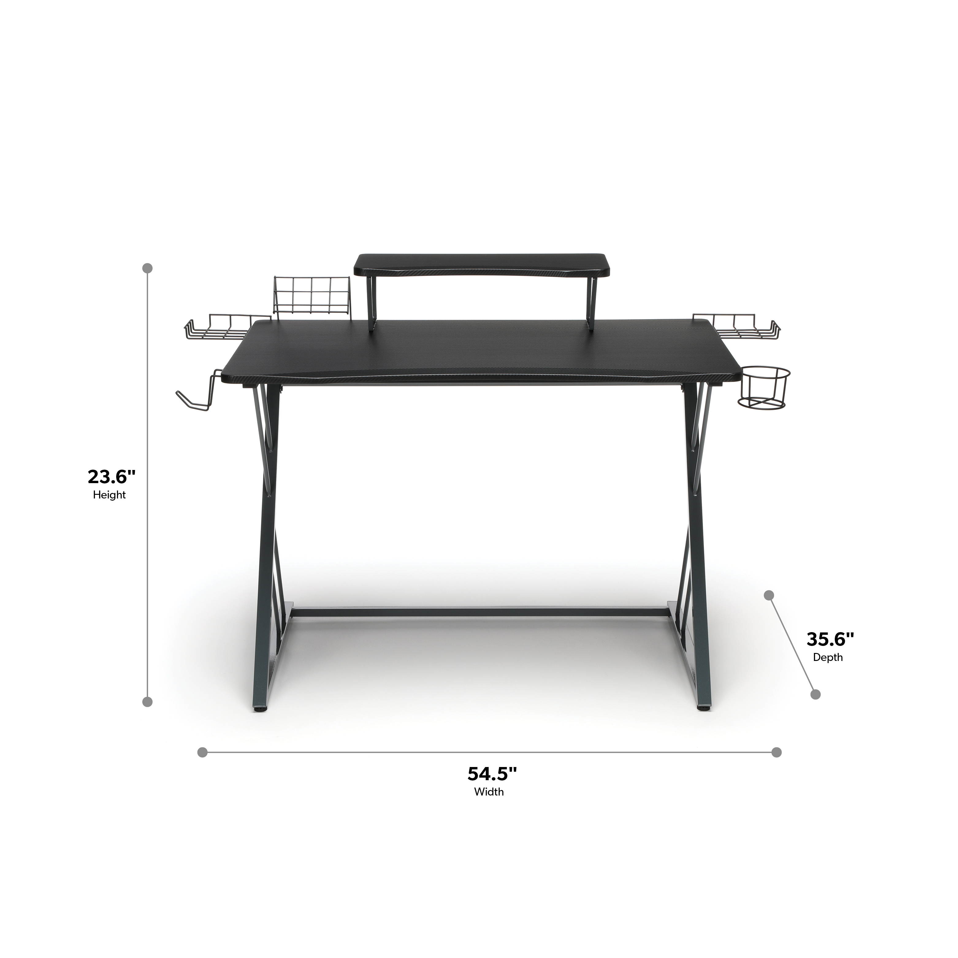 OFM Essentials Collection 55" Gaming Computer Desk, 35" Monitor Shelf, Z-Base, in Gray/Black (ESS-1101-GRY-BLK)
