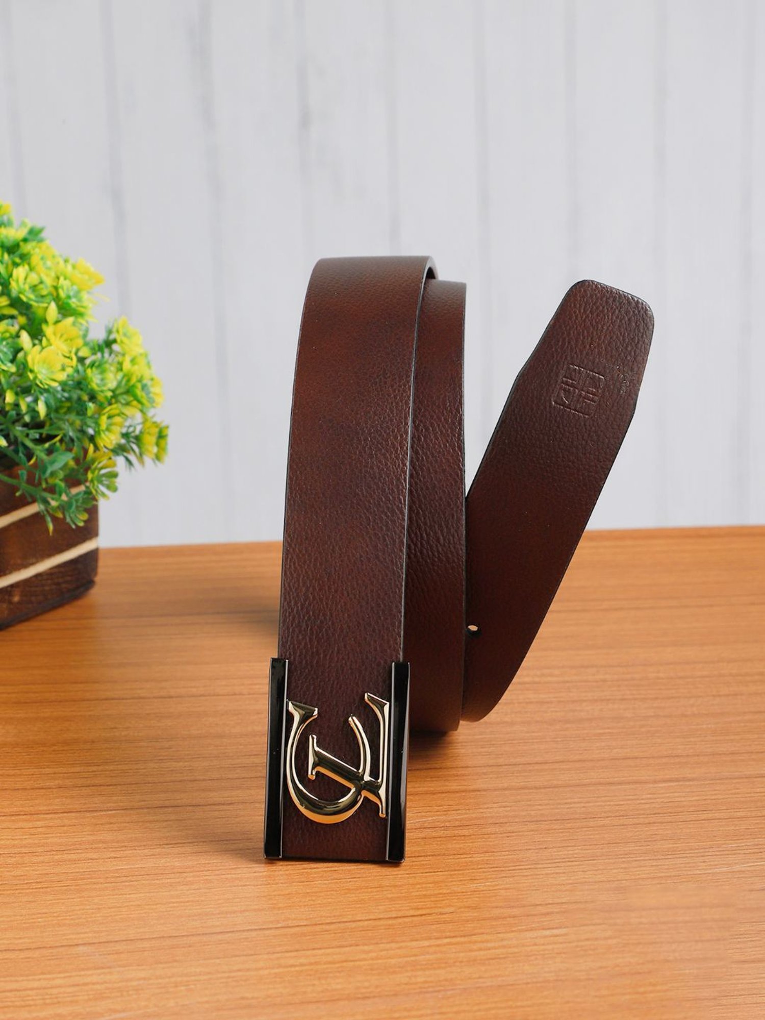 Carlton London Brown Leather Textured Casual Belt for Men