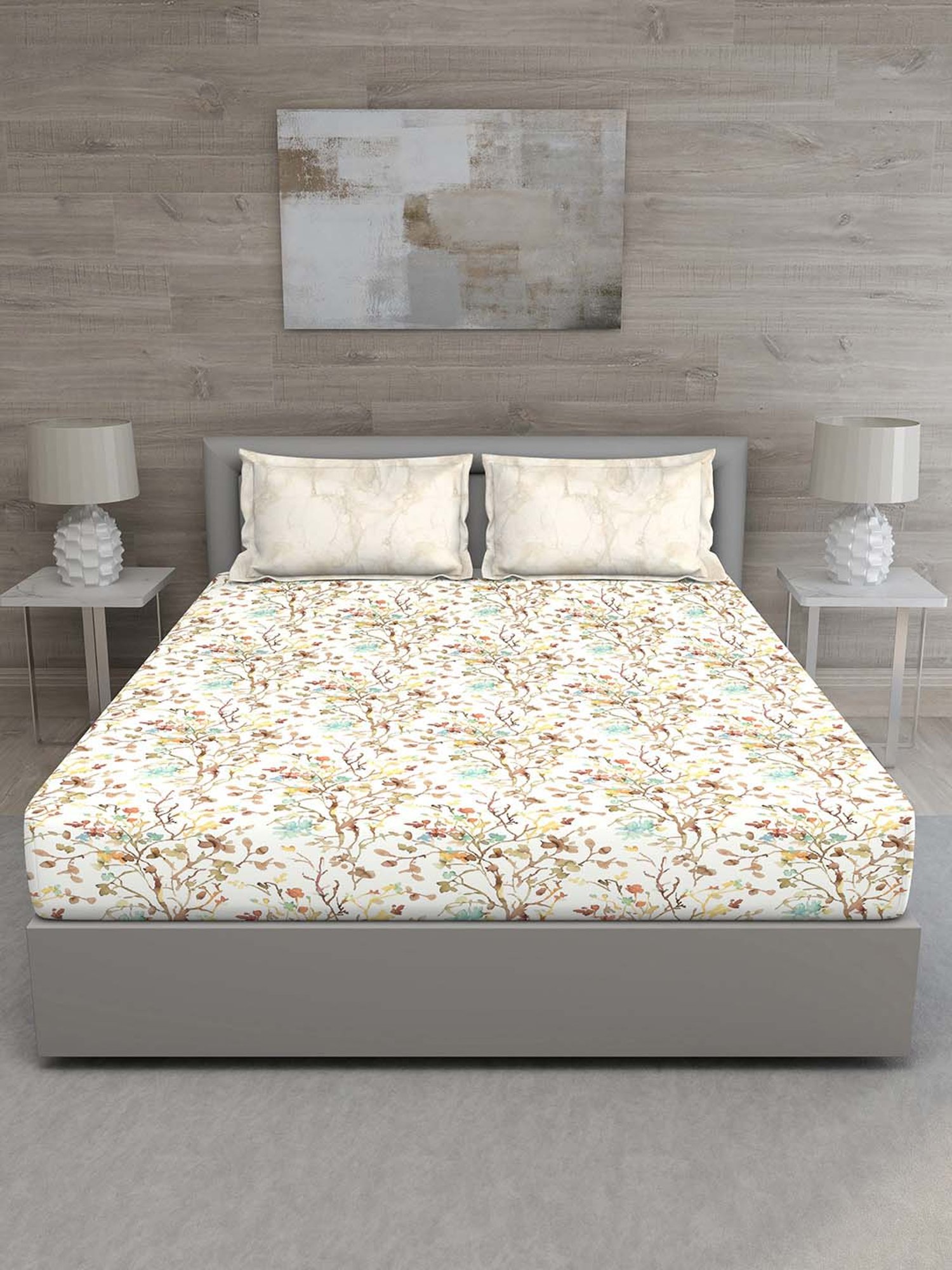 GM Beige 100% Cotton 144 TC King Bedsheet Set