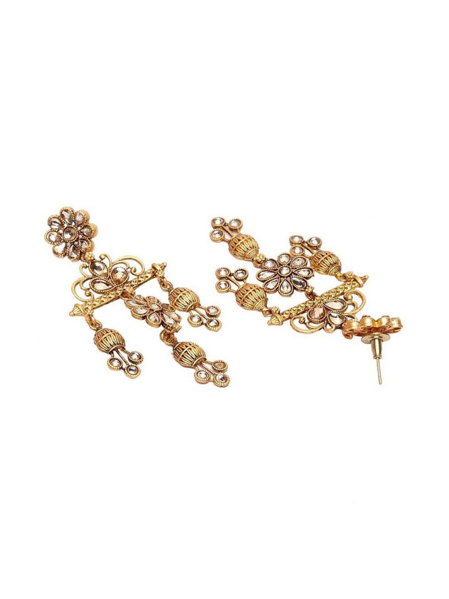 Panash Gold-Plated & Handcrafted Kundan Contemporary Shaped Dangler Earrings