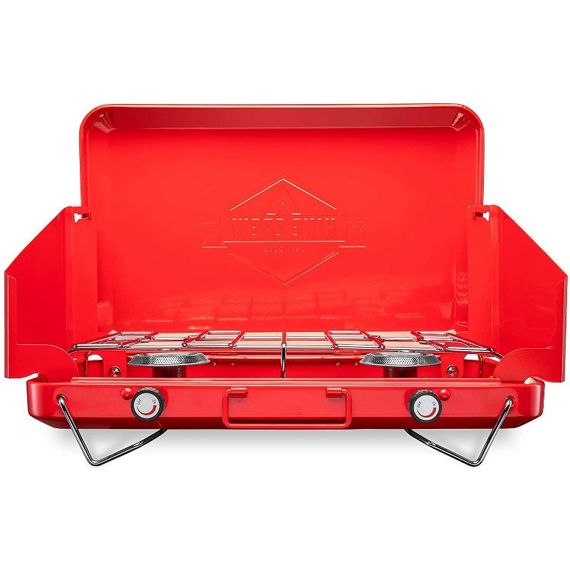 Hike Crew Portable Dual Propane Burner Camping Stove, Built-in Carrying Handle, Foldable Legs & Wind Panels