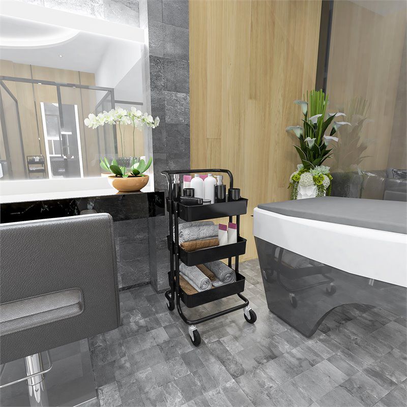 Pemberly Row 3 Tier Rolling Utility Cart with Storage in Black