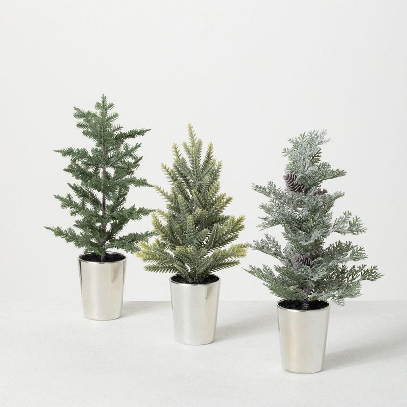 Sullivans 1', 1' & .9' Potted Pine Artificial Tree Set of 3, 12"H, 11.5"H & 12"H Green
