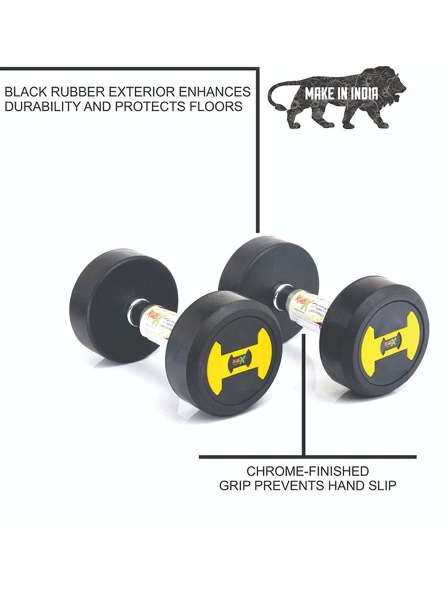 RUBX Rubber Coated Professional Round Dumbbells (Sold in Pair) (5 Kg x 2pc (Total = 10 kg))