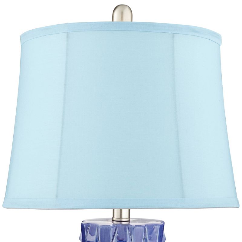 360 Lighting Rico Blue Ceramic Column Blue Softback Table Lamps Set of 2