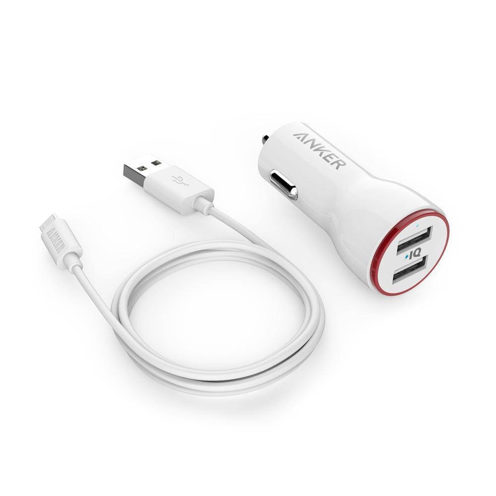 Anker PowerDrive 2 24W 2-Port USB Car Charger + 3ft Micro USB to USB Cable Combo