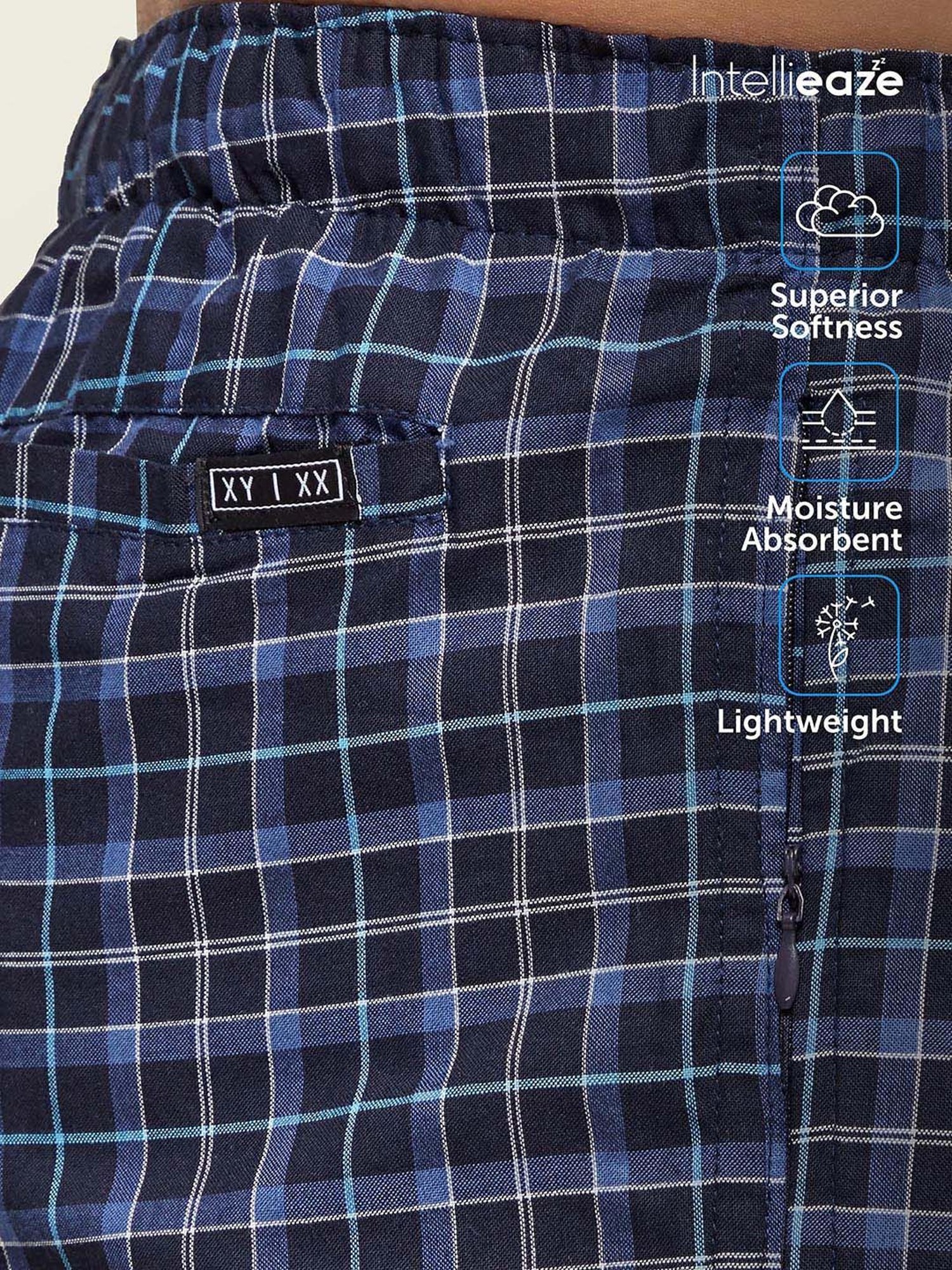 XYXX Navy Cotton Regular fit Checks Pyjama