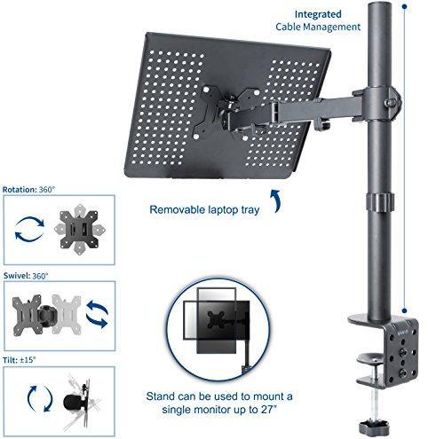 VIVO Single Laptop / Notebook Desk Mount / Stand Fully Adjustable Extension with Clamp (STAND-V001L)