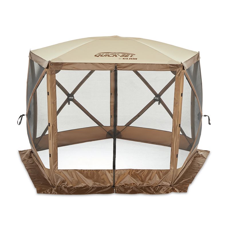 CLAM Quick-Set Venture 9 x 9 Foot Portable Pop Up Outdoor Camping Gazebo Screen Tent 5 Sided Canopy Shelter with Ground Stakes and Carry Bag, Brown