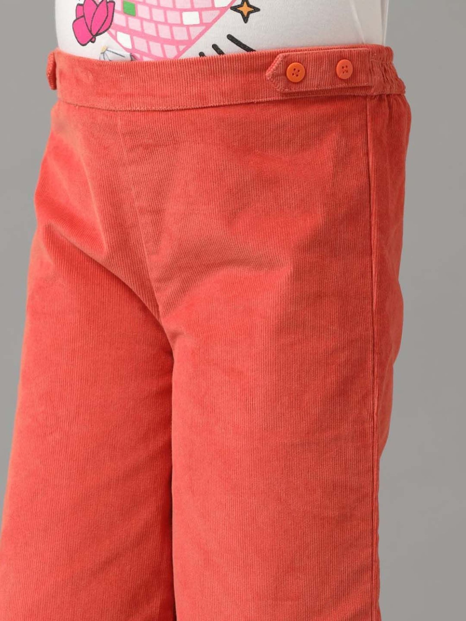 Under Fourteen Only Kids Orange Cotton Slim Fit Full Sleeves Trouser