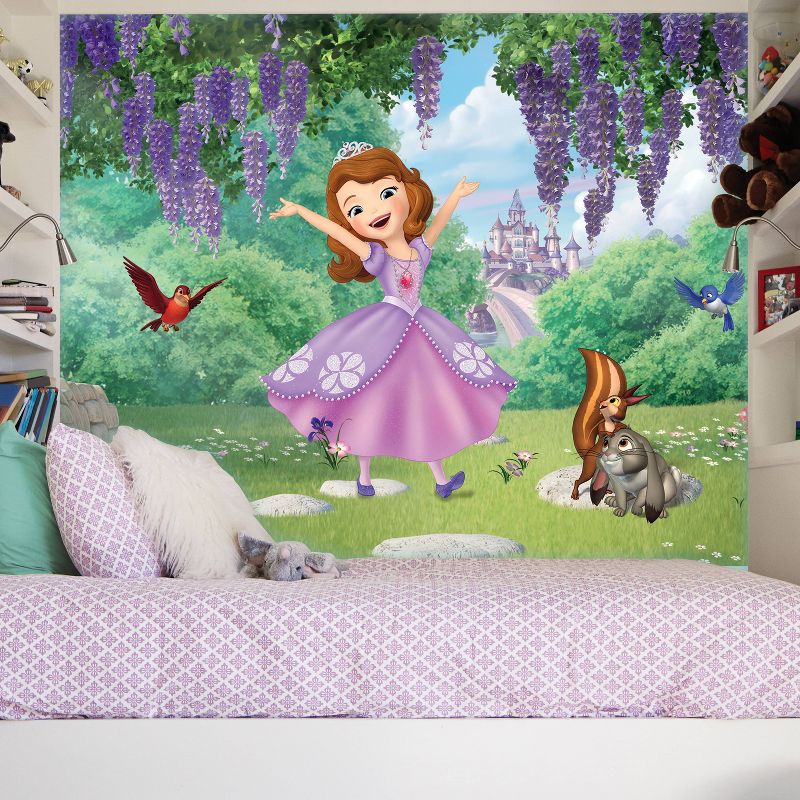 6'x10.5' XL Sofia the First Friends Garden Chair Rail Prepasted Mural Ultra Strippable - RoomMates