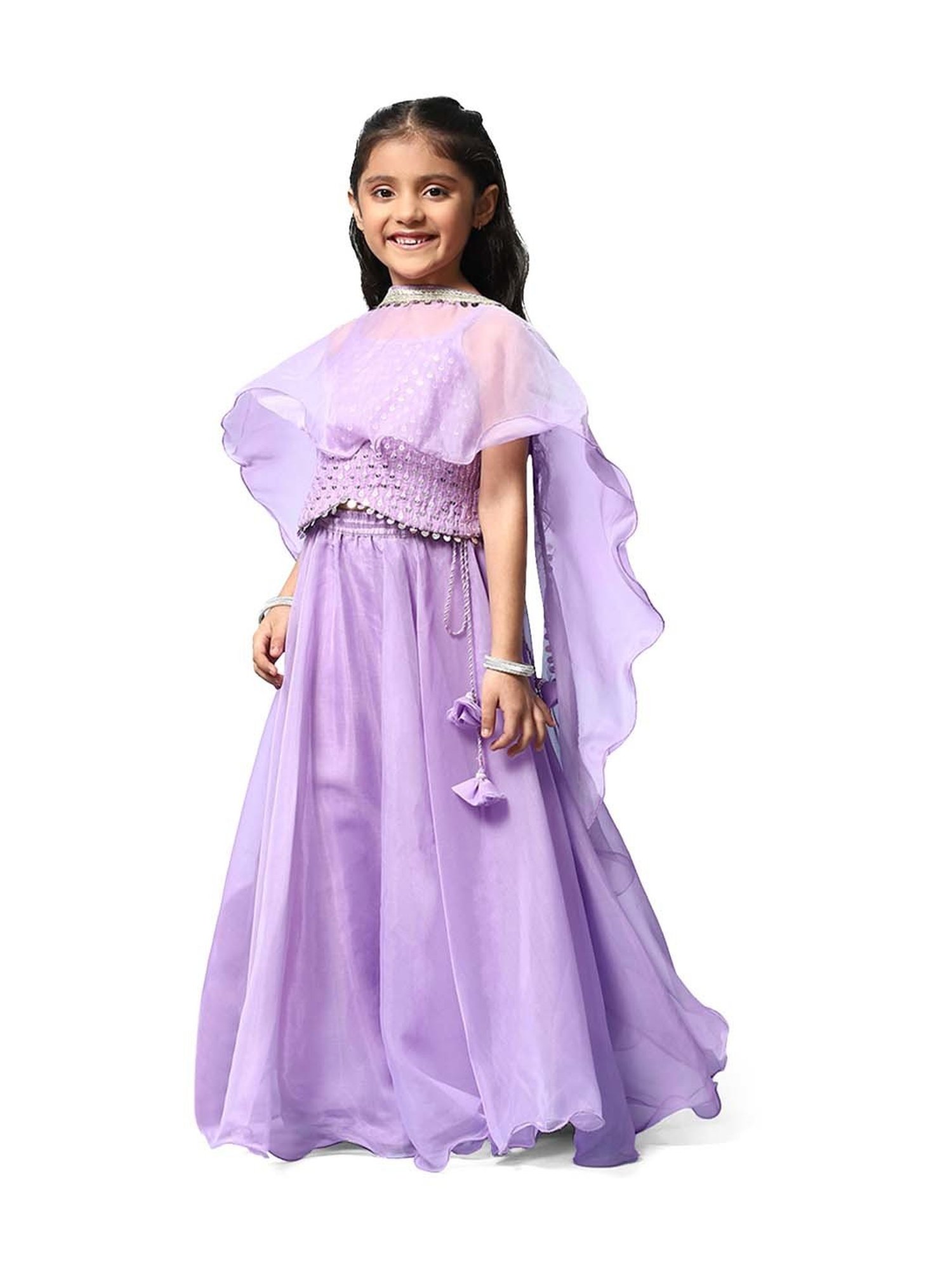 BIBA Girls Purple Embroidered Lehenga Set
