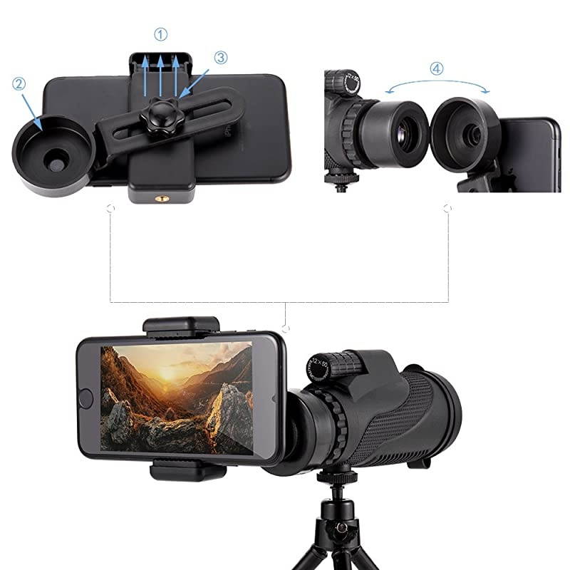 Mobile Phone TelescopeMonocular TelescopeZoom Camera Lens Low Night Vision 12X50 BAK4 Prism amp FMC Telephoto Hunting Accessory for Fishing Travelling Bird Watching Duck Hunting by