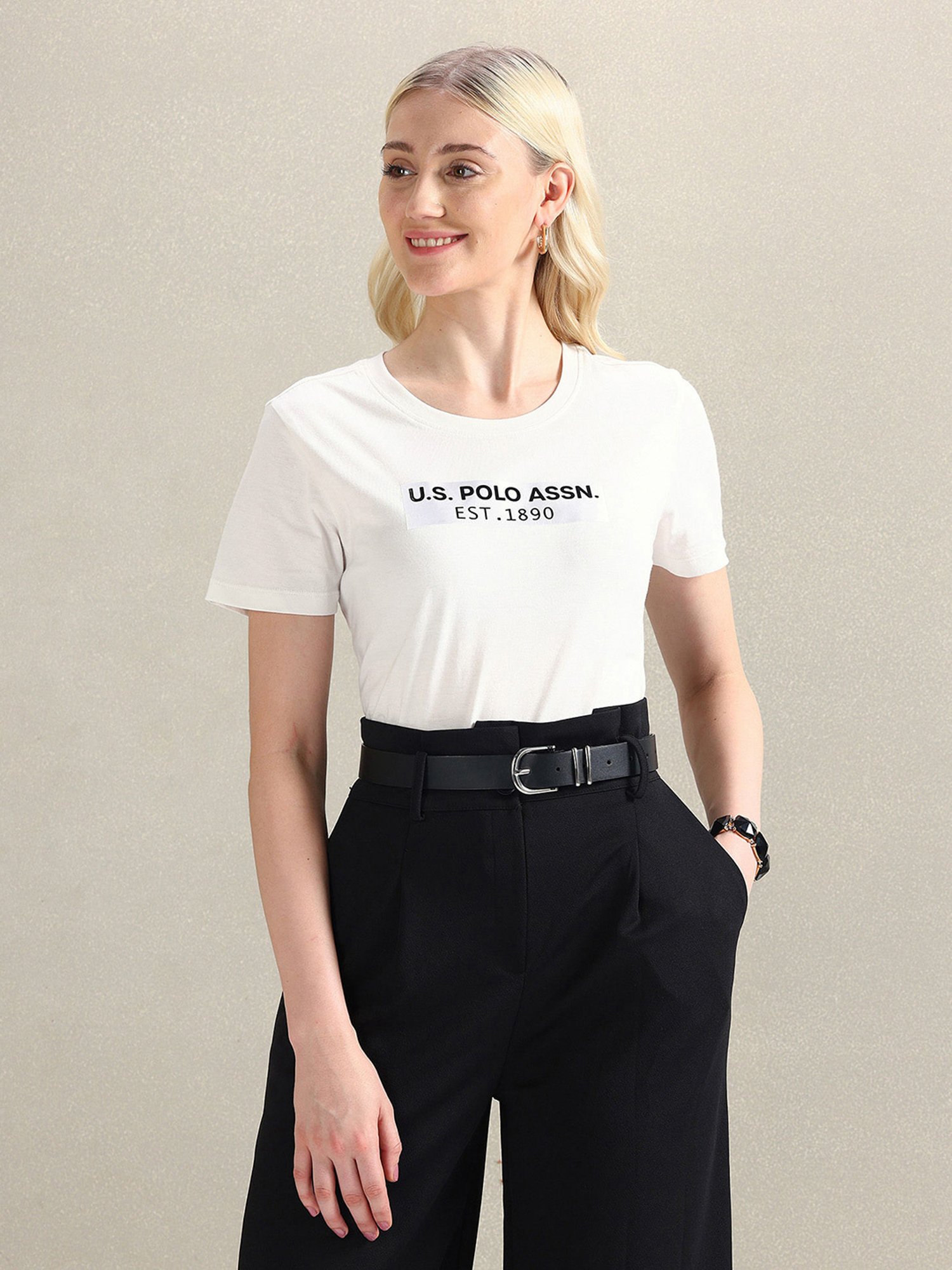 U.S. Polo Assn. White Cotton Graphic Print T-Shirt