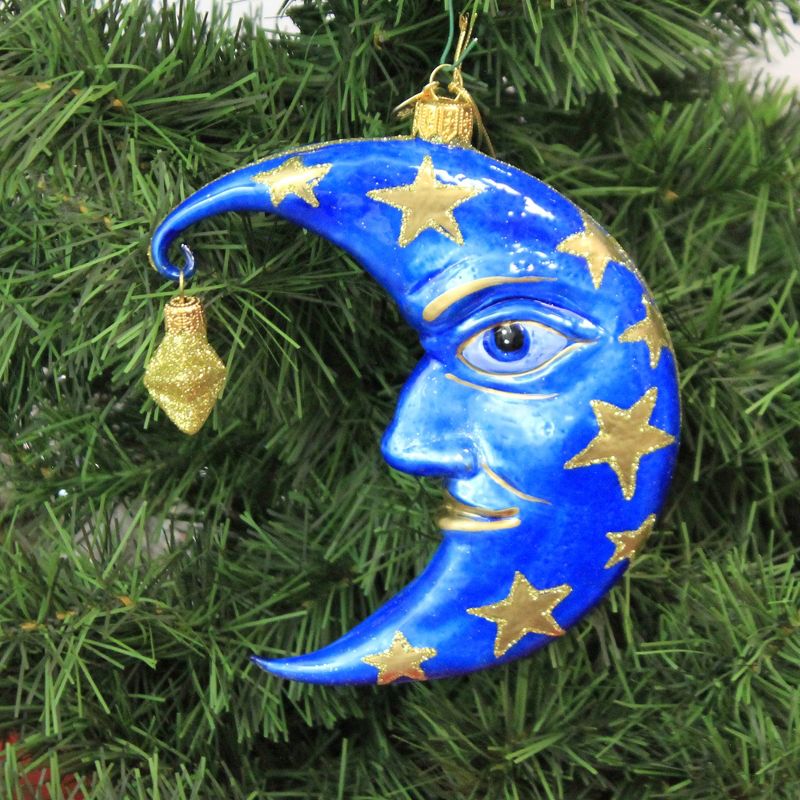 Morawski 5.25" Blue Man In The Moon & Star Ornament Halloween Crescent  -  Tree Ornaments