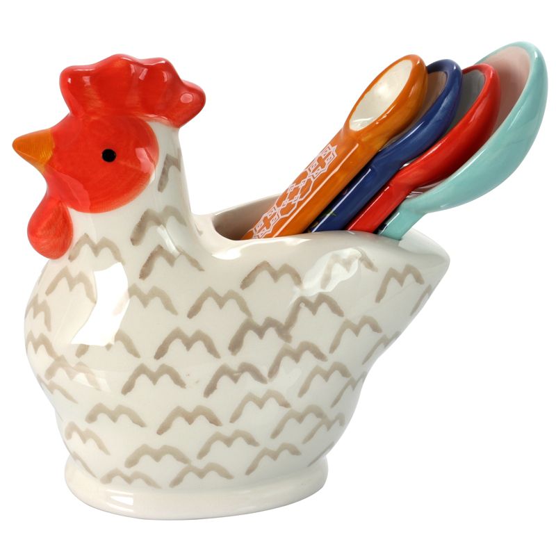 Gibson Urban Market Life On The Farm 4 Piece Durastone Figural Rooster Measuring Spoon Set