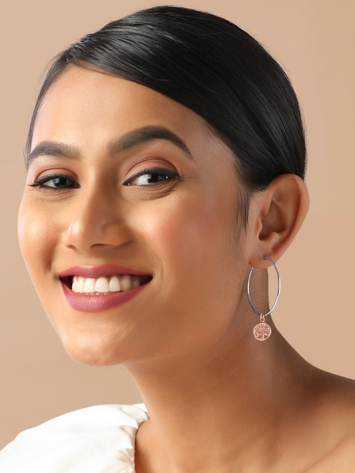 Curio Cottage 925 Silver Tree Of Life Rose Gold-Plated Hoop Earrings for Women