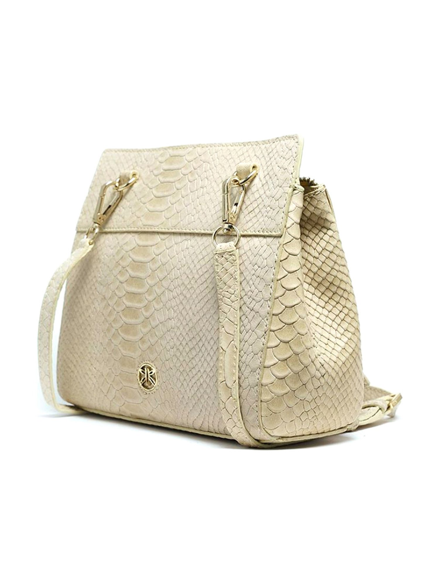 RI2K London Cream Leather Medium Animal Effect Cross Body Bag