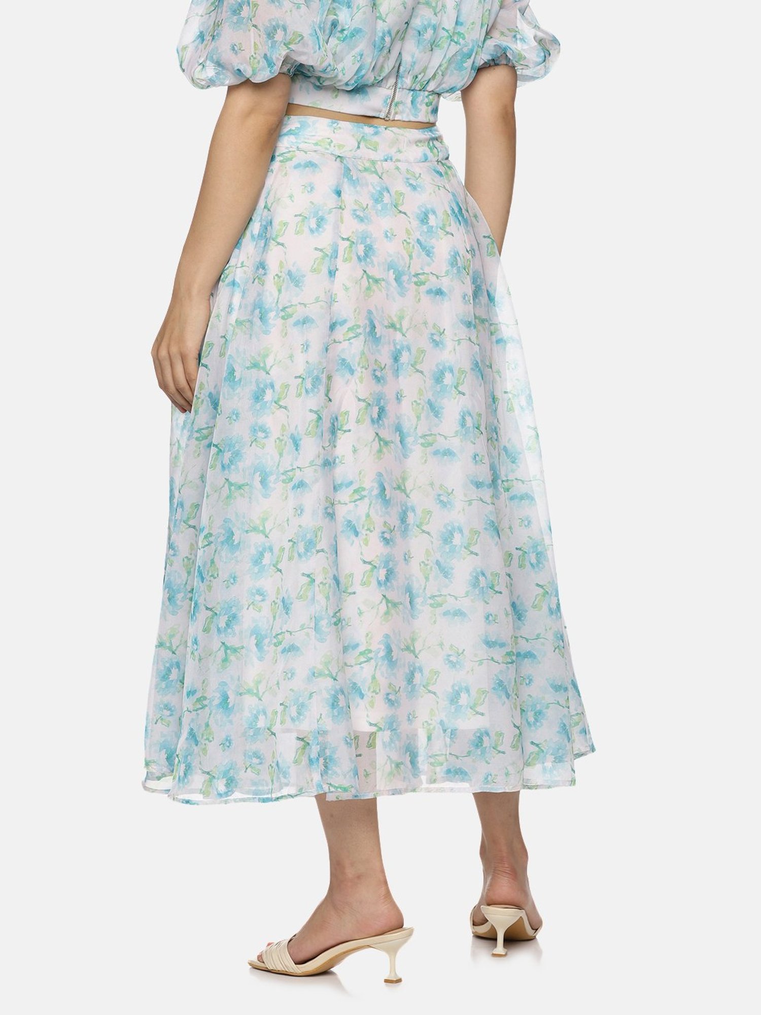 ISU White Floral Print A Line Maxi Skirt