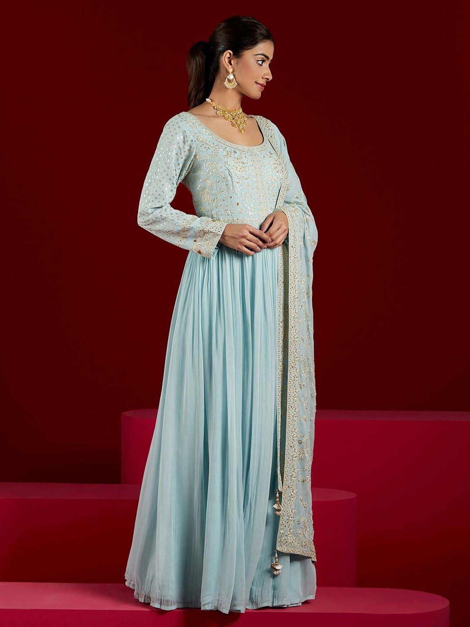 Libas Art Blue Embroidered Kurta Pant Set With Dupatta