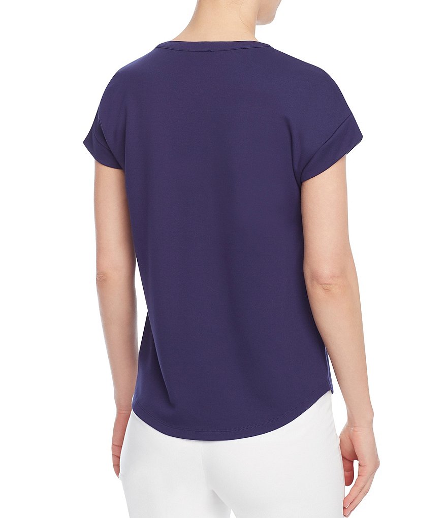 Jones New York Lace Up Knit Short Sleeve T-Shirt