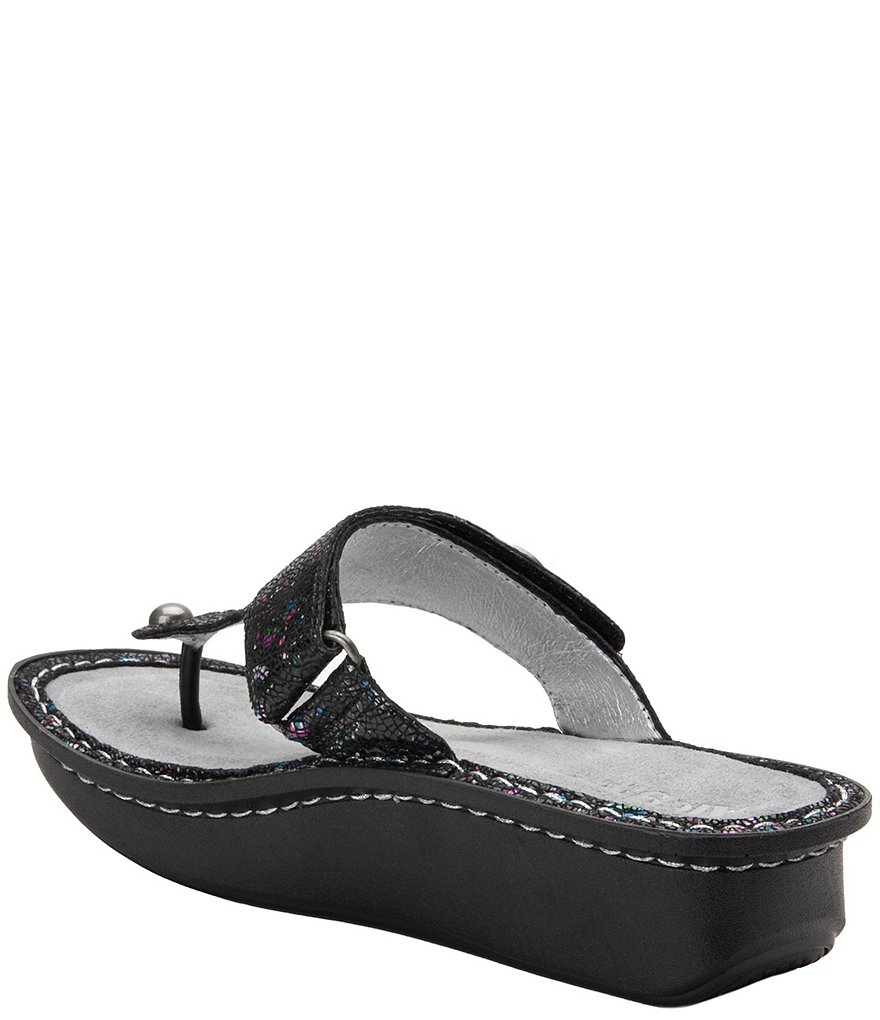 Alegria Carina Chromatic Printed Leather Platform Wedge Thong Sandals