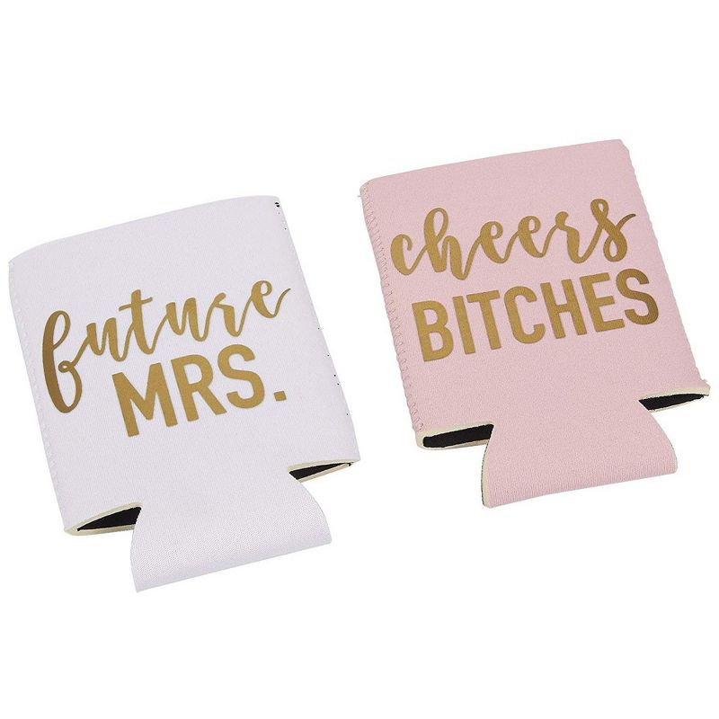 Blue Panda 12-Pack Can Cooler Sleeves Beer Koozies 12 oz Insulated Holder Gold Embroider  Fonts "Future MRS." "Cheers Bitches" for Bachelorette Party