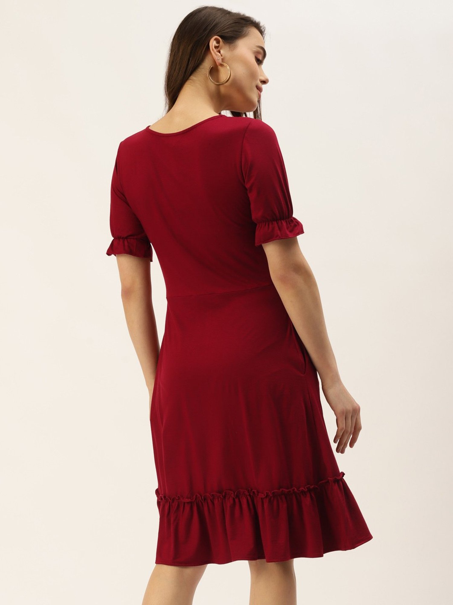 BRINNS Maroon Midi A Line Dress