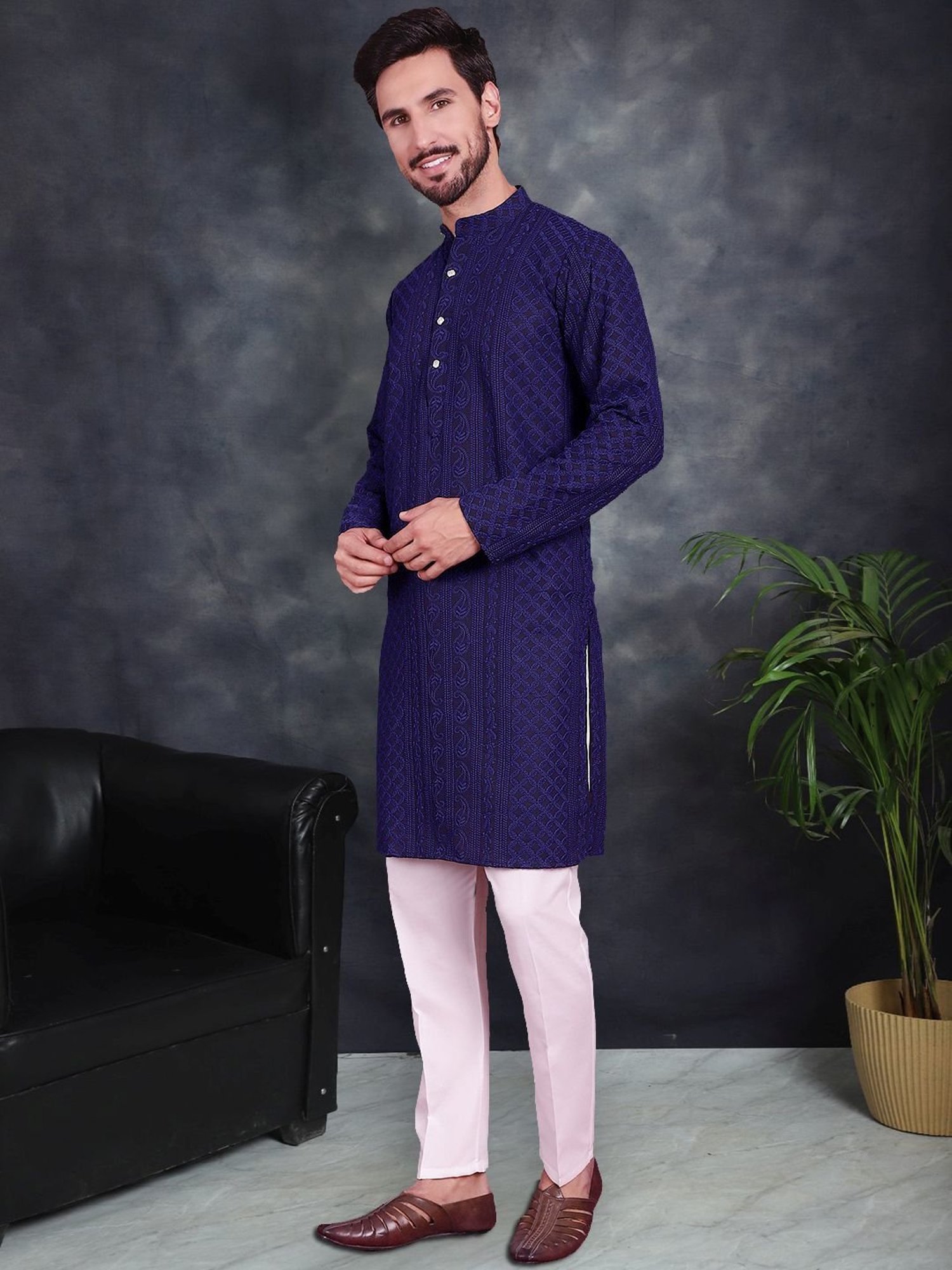 Sanwara Sea Green & White Cotton Regular Fit Chikankari Kurta Bottom Set