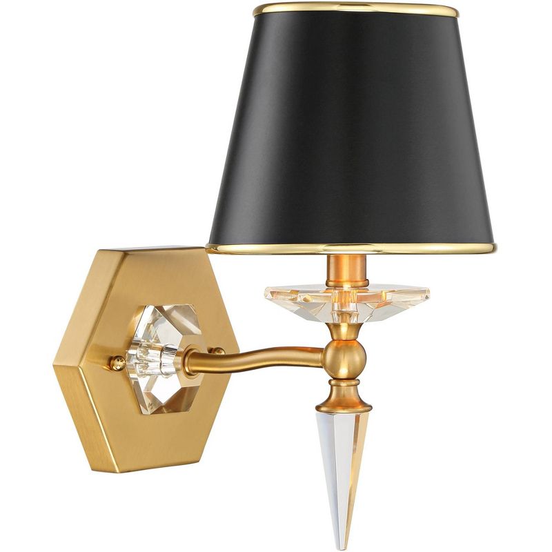 Vienna Full Spectrum Modern Wall Lamp Brass Crystal Hardwired 13" High Fixture Black Paper Shade for Bedroom Reading Living Room