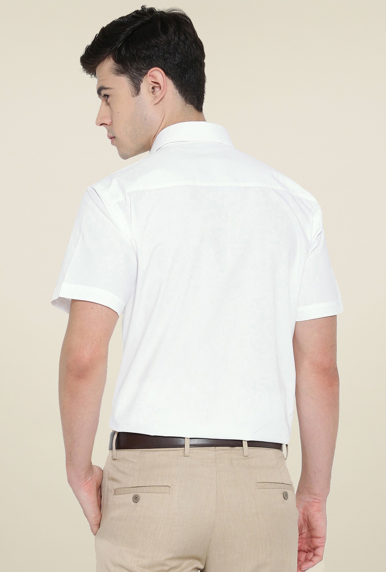 Hancock White Half Sleeves Slim Fit Cotton Shirt