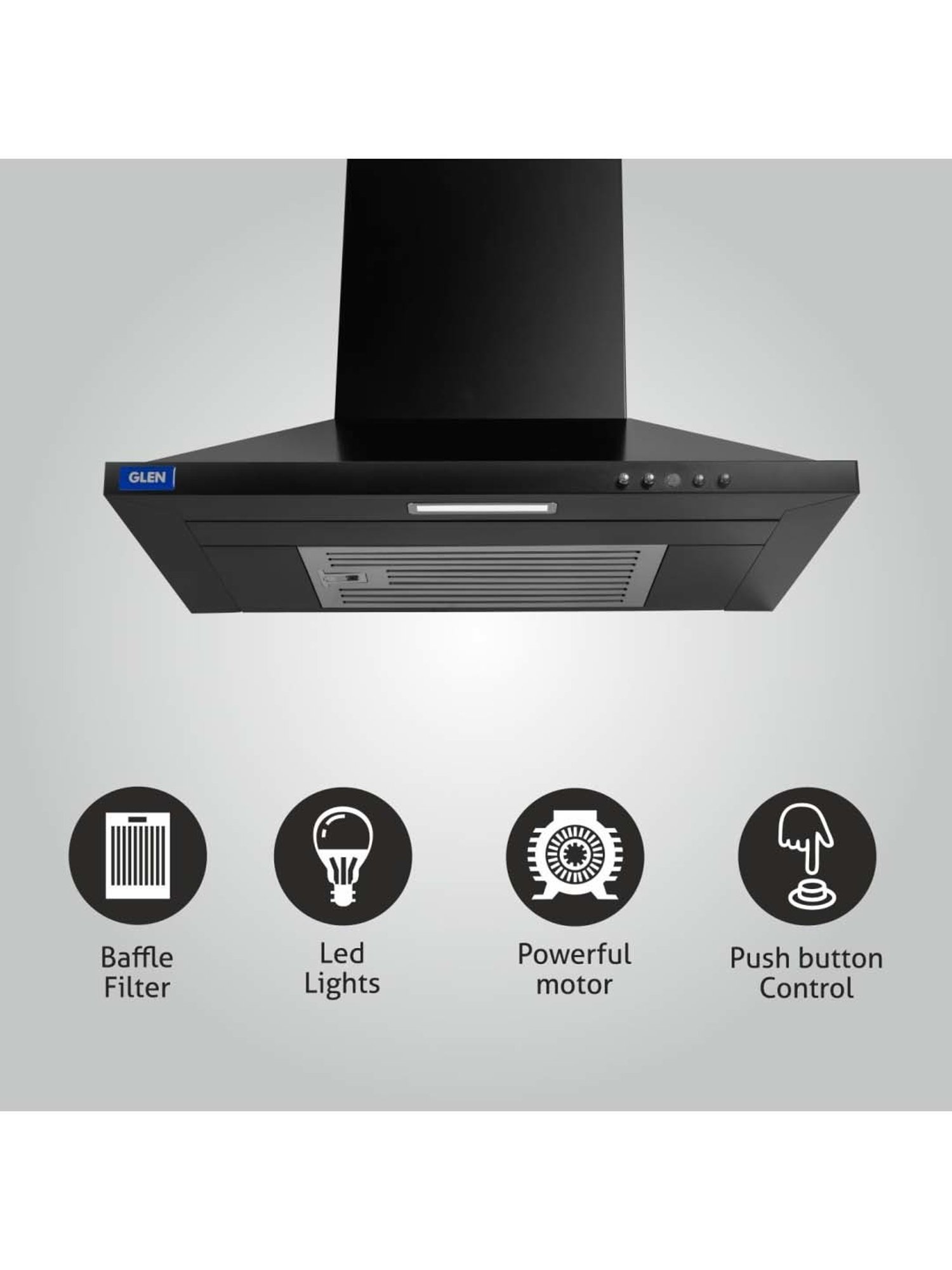 Glen CH6049INBLK60BF 1100CMH 60cm Wall Mounted Chimney (Black)