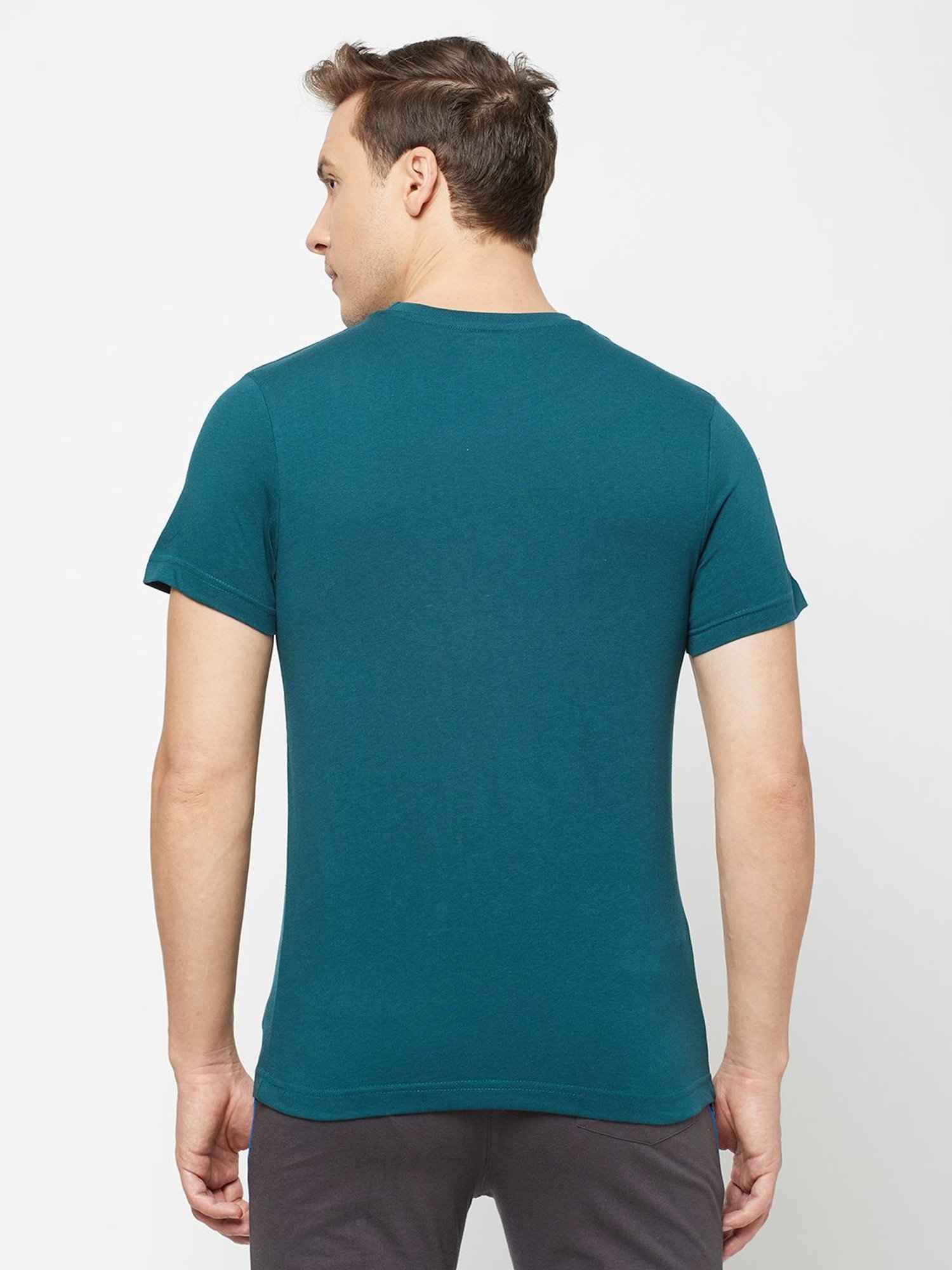 Sporto Teal Blue Regular Fit T-Shirt