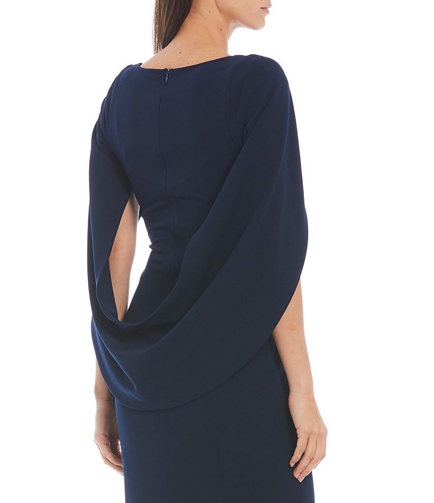 Betsy & Adam Sweetheart Neck Cowl Back Short Drape Sleeve Scuba Crepe Gown