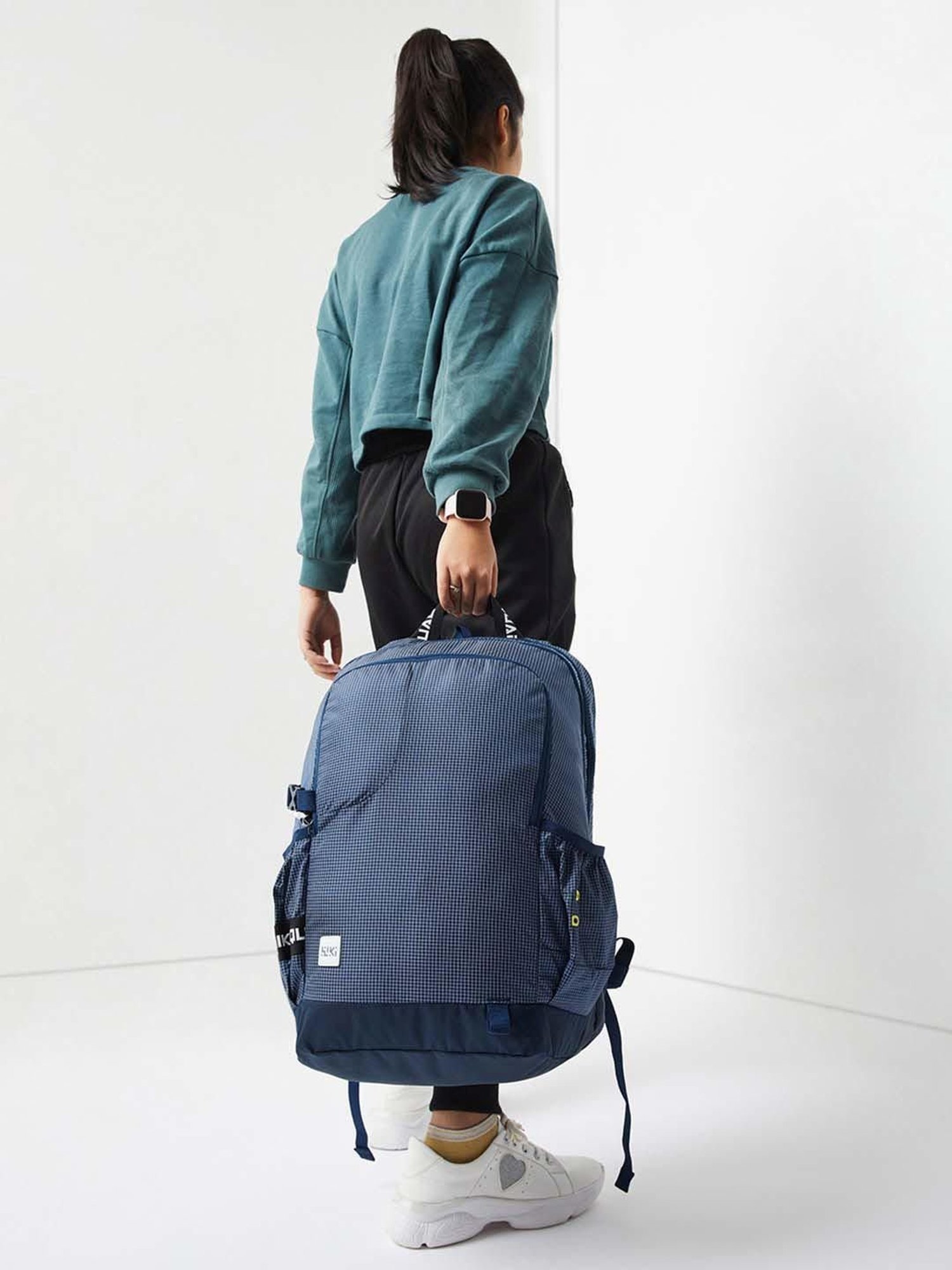 Wiki Back to School Squad 3 Navy Polyester Checks Backpack - 34 Ltrs