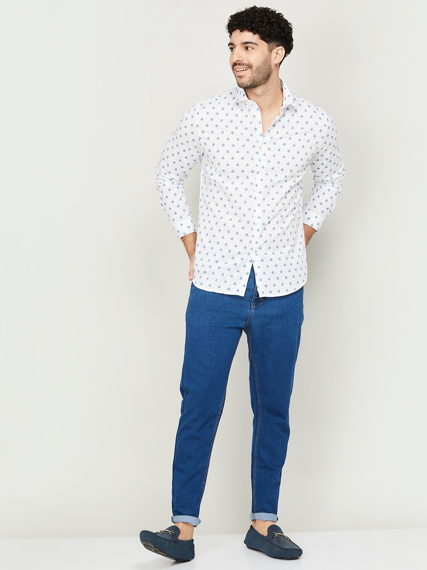 Melange by Lifestyle White Cotton Regular Fit Printed Shirt
