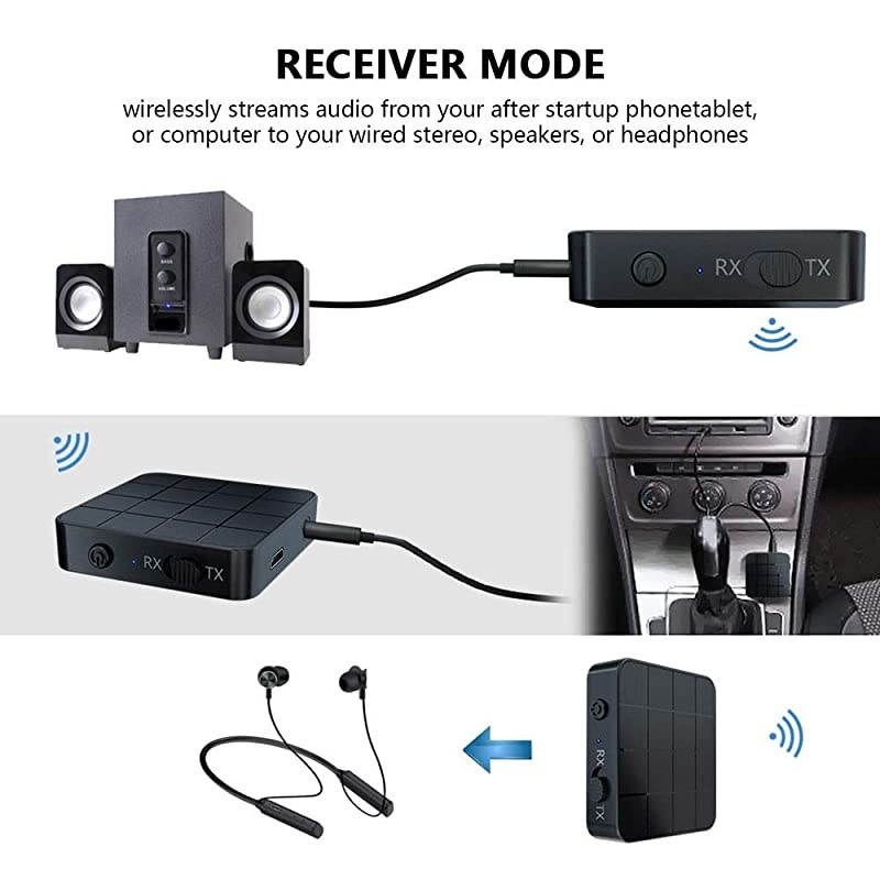 Transmitter Receiver TV Computer Speaker Car Adapter 35mm Bluetooth 50 2in1 for Home Sound SystemTVPCTablet Headphone General Black Large