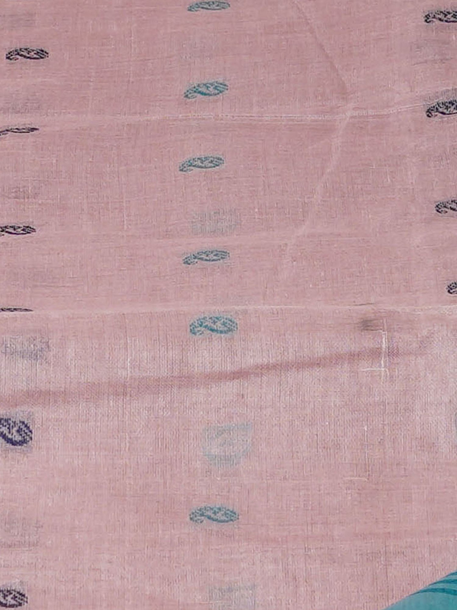 Unnati Silks Pink & Blue Cotton Woven Saree With Unstitched Blouse