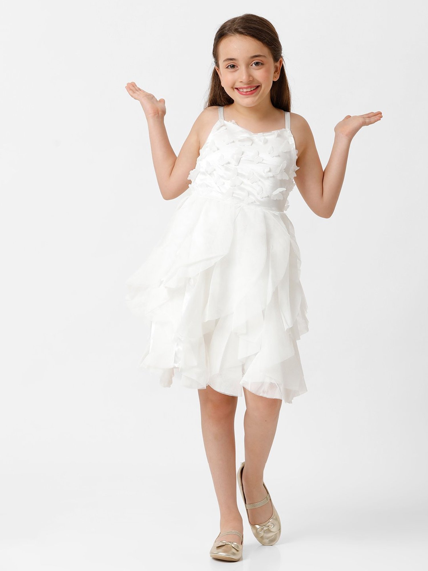 Kate & Oscar Kids White Applique Dress