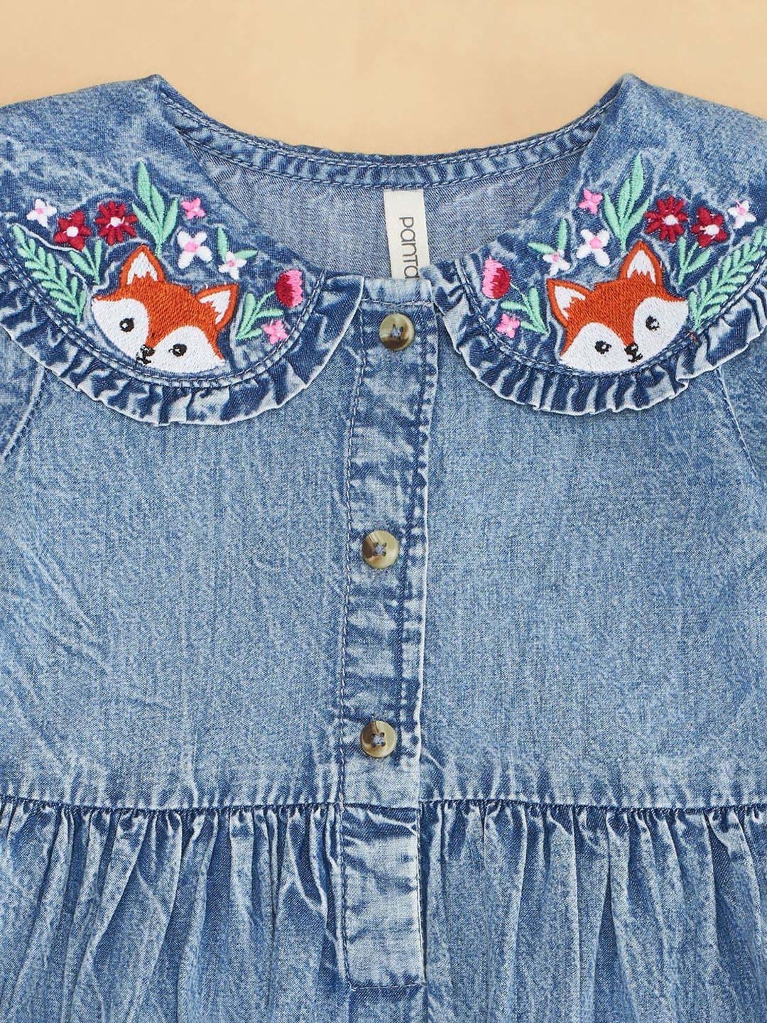 Pantaloons Baby Girls Starlight Blue Cotton Solid Full Sleeves Casual Dresses