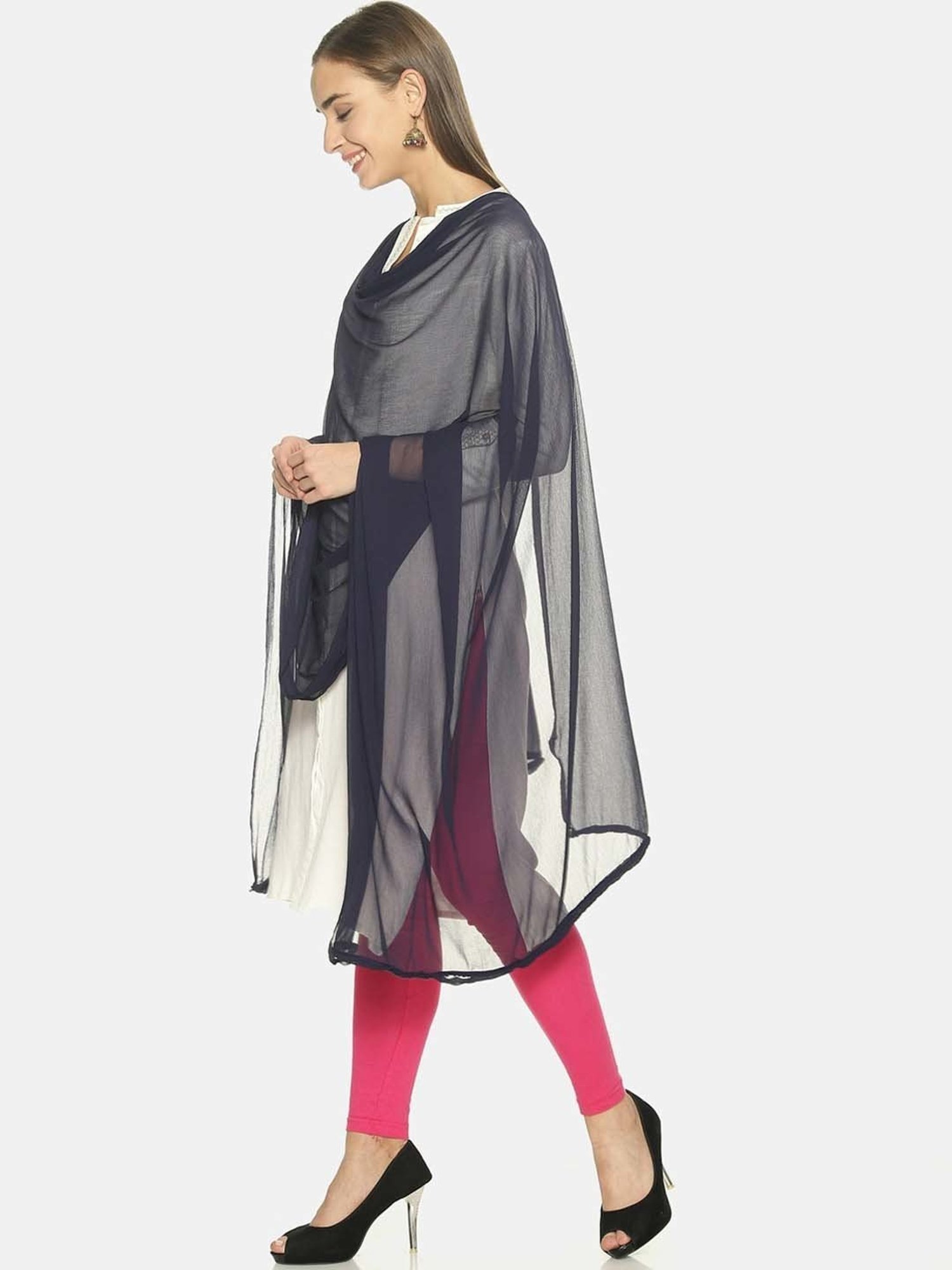 TWIN BIRDS Navy & White Plain Dupatta - Pack Of 2