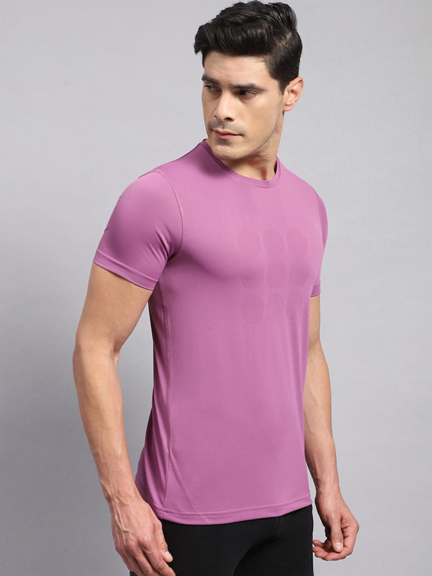 Rock.it Mauve Cotton Regular Fit Self Pattern T-Shirt