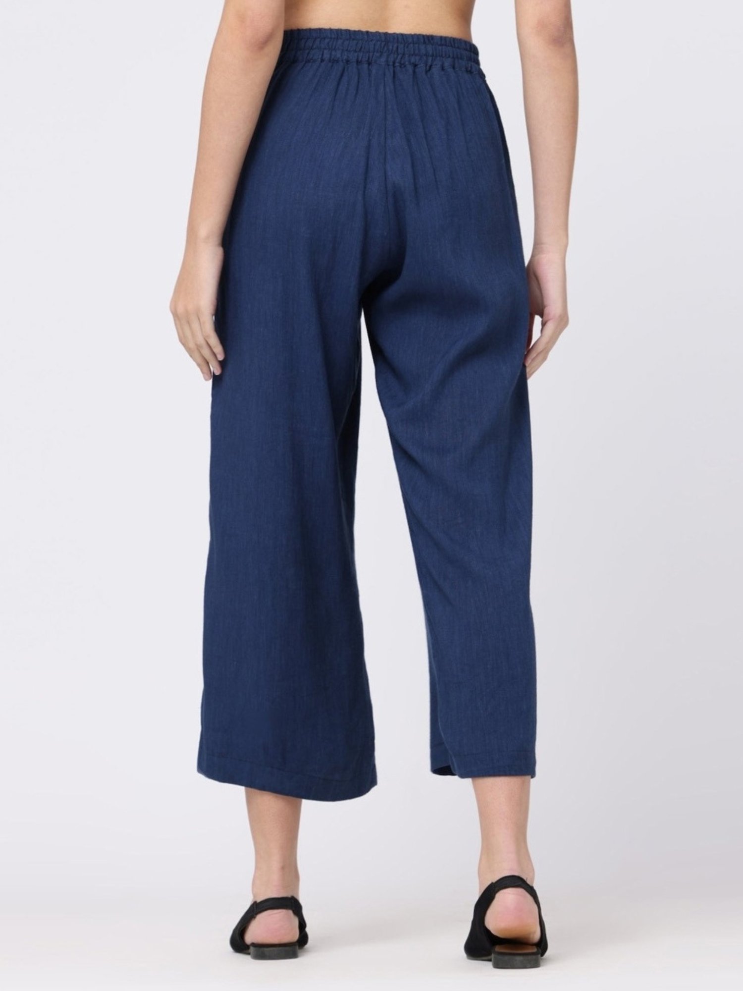 Saltpetre Elegant LInen White Shirt with Navy Blue Wide leg Trousers Co-ord Set