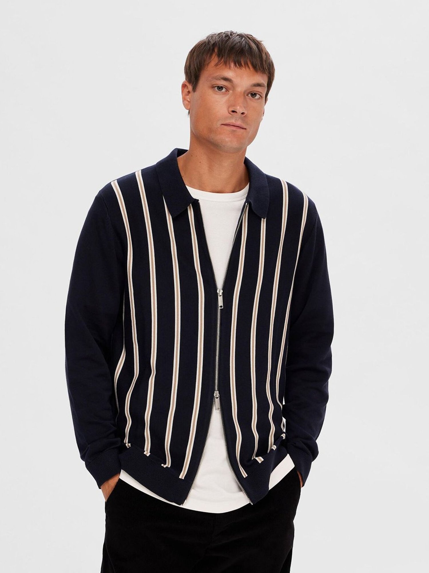 SELECTED HOMME Blue Regular Fit Striped Cardigan