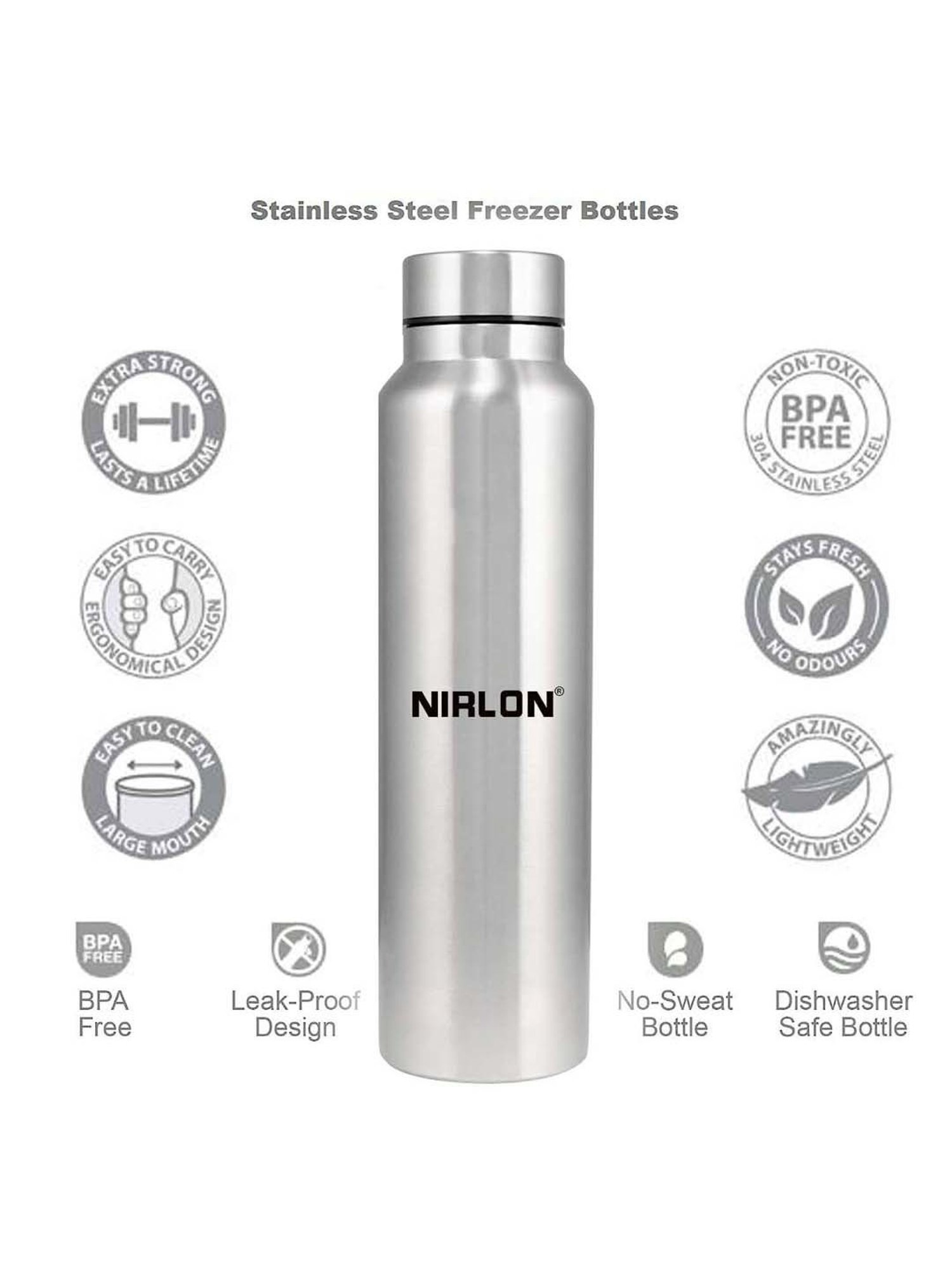 Nirlon Thirst Cool Silver Stainless Steel Water Bottle (1 L) - Set of 3