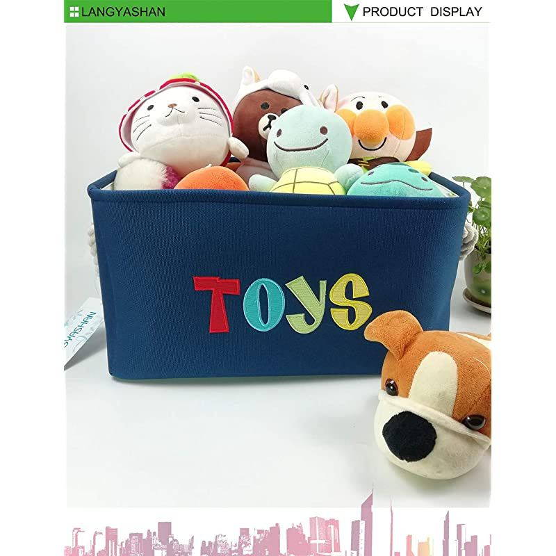 Rectangular Storage Bin Collapse Canvas Fabric Cartoon Storage Basket with Handles for Organizing Home Kitchen Boys and Girls Toys Office Closet Shelf Baskets (Navy toys)