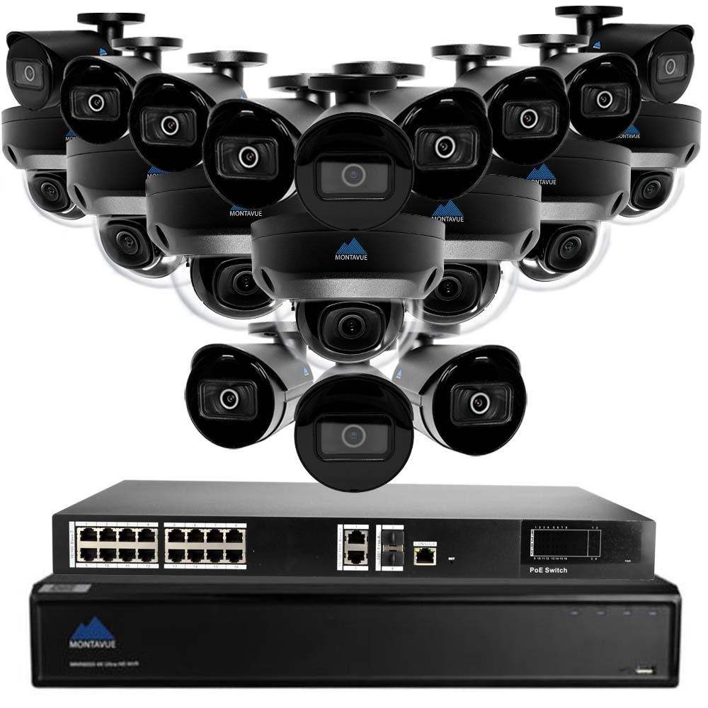 Montavue 32 Channel Professional Security Camera System w/ 12 4MP 2K IP Bullets & 8 Dome Cameras